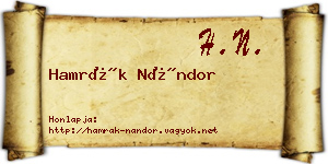 Hamrák Nándor névjegykártya